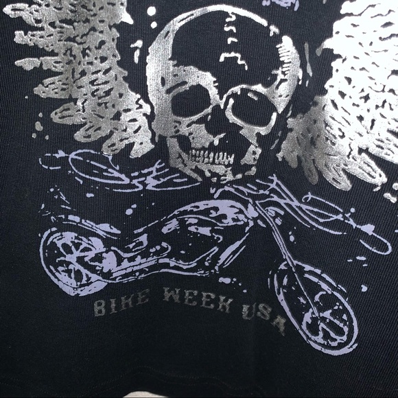 Sturgis Bike Week 2008 Biker Design Black Long Sleeve Skull Motorcycle Wings Top - Picture 4 of 6